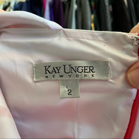 Kay Unger Striped Floral Fit & Flare Silk Dress Size 2 - Picture 4 of 6